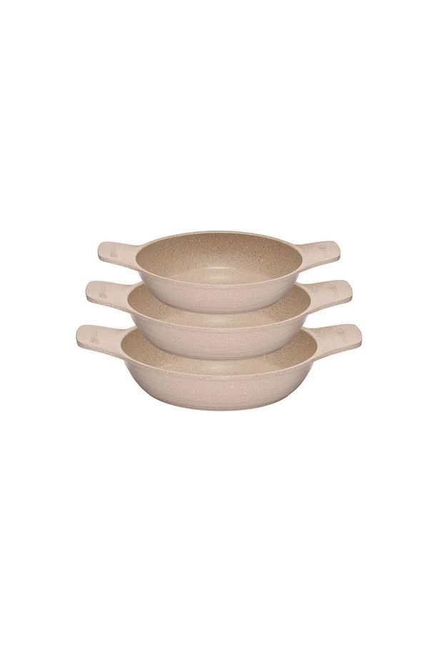 10 ADET -Güveç Sahan Set | Döküm Kendinden Saplı | 3 Parça | Vizon | 18cm-20cm-22cm - 1
