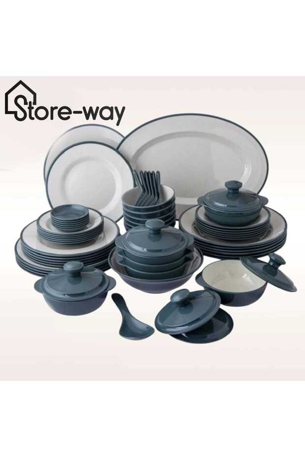 طقم عشاء ميلامين مكون من 57 قطعة - 1