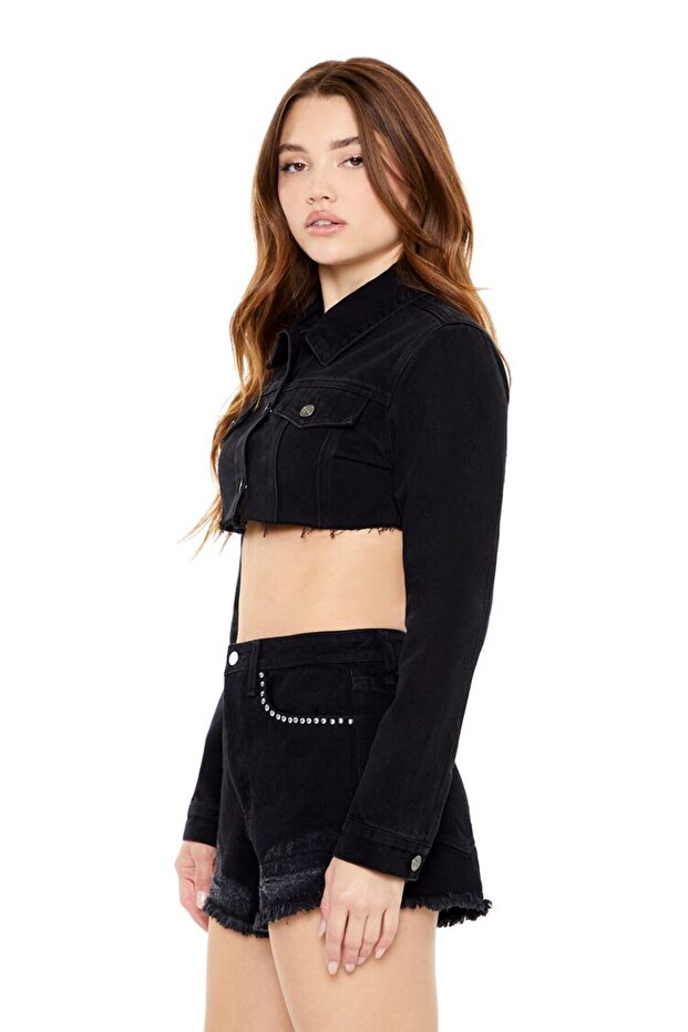 Denim Trucker Crop Ceket - 4