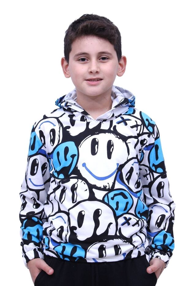 Smiley Face Patterned Hooded Unisex Sweatshirt