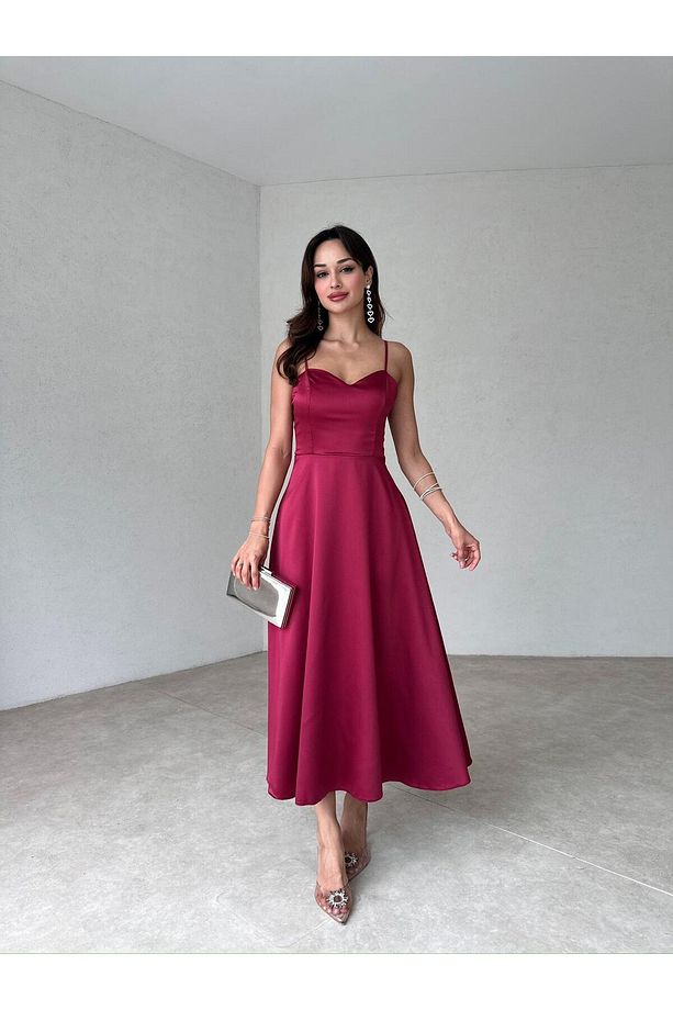 WEXLER Midi Elbise 9046 - Bordo - 2