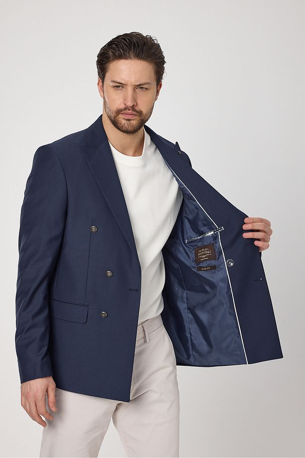 Fatuse Erkek Saks Kruvaze 6 Adet Metal Düğmeli 4 Mevsim Blazer Ceket - 5
