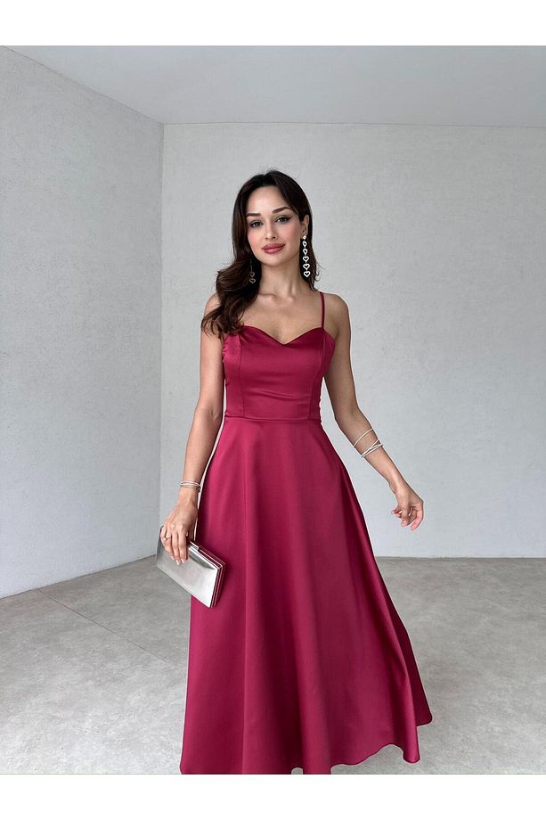 WEXLER Midi Elbise 9046 - Bordo - 1
