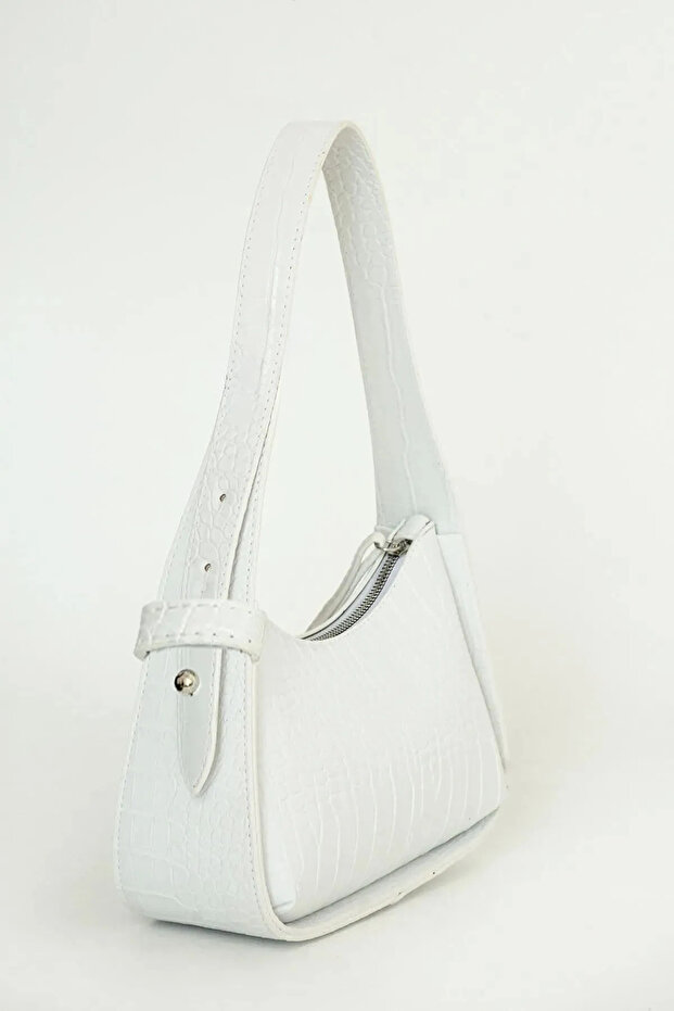 bag&more Beyaz Kadın Kroko Desenli Baget Çanta Omuz Çanta Kol Çanta Kadın Çanta