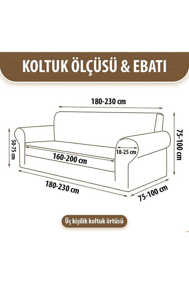 Bürümcük Lastikli Kanepe Örtüsü Likralı Koltuk Örtüsü Tek 3lü - 3