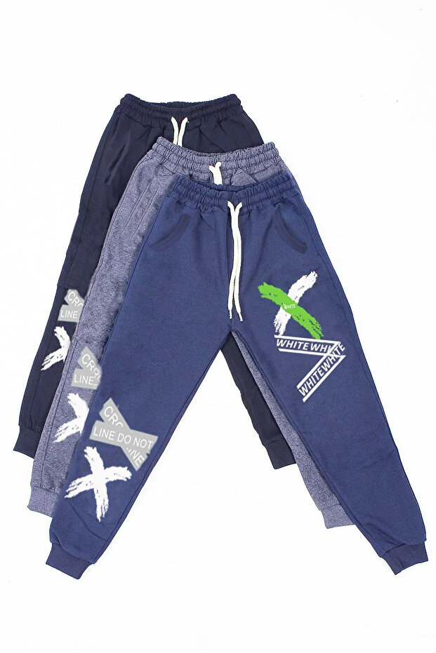 3-Piece Navy Blue-smoked-black, Printed X Collection Boys' Sweatpants