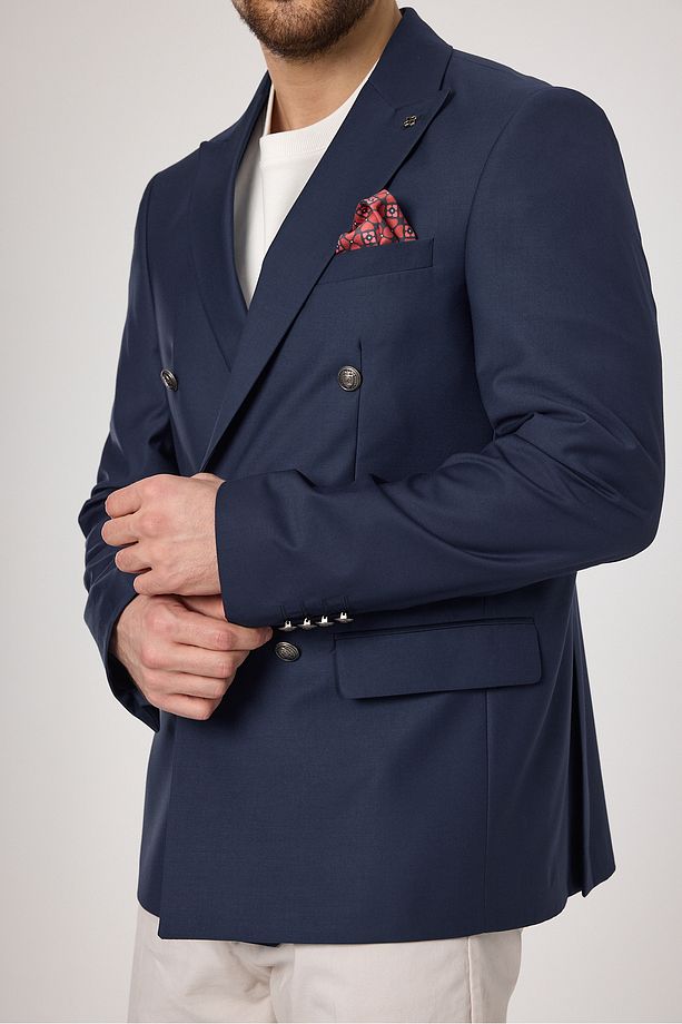 Fatuse Erkek Saks Kruvaze 6 Adet Metal Düğmeli 4 Mevsim Blazer Ceket - 3