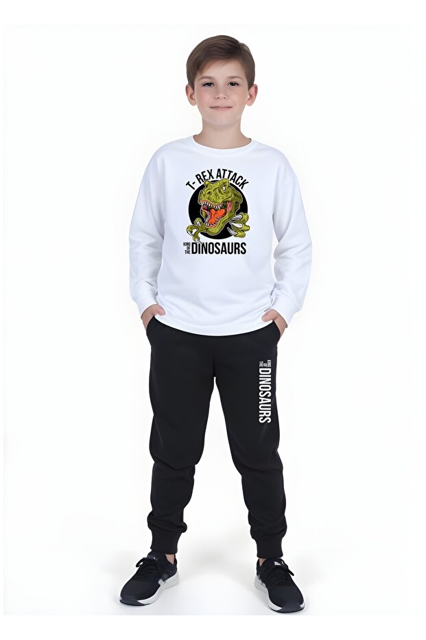 Boys' Letter Printed Elastic Waist Detail Elastic Top and Bottom Pajama Set