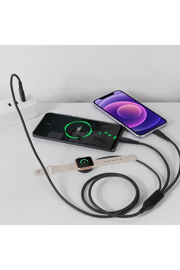 2x Type-c 100W-27W + Apple Watch İçin Type-c Şarj Adaptörü SİYAH - 3