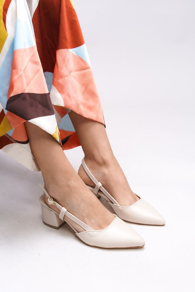 Sephdelia Women - Pointed Toe Open Back Thick Heeled Shoes 0012425 Skin Skin