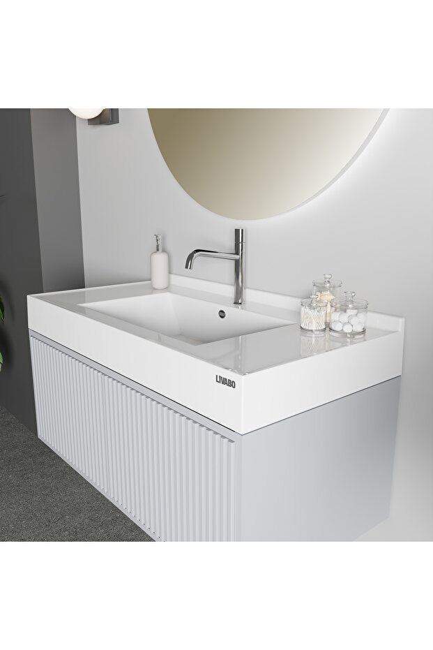 Livabo Vivia 500x1000mm,antibakteriyel,etajerli,ön Su Tutucu,arka Bütün Süpürgelikli,gizli Giderli Lavabo