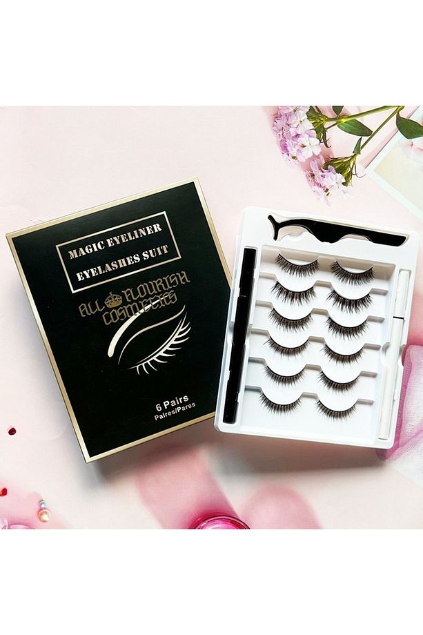 6 Adet Hacim ve Yoğunluğu Farklı, Siyah ve Şeffaf Eyeliner Mıknatıs Yapıştırıcılı Takma Kirpik Seti - 2
