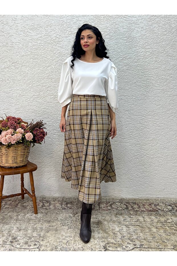 Pleated Collage Dark Blue Plaid Skirt