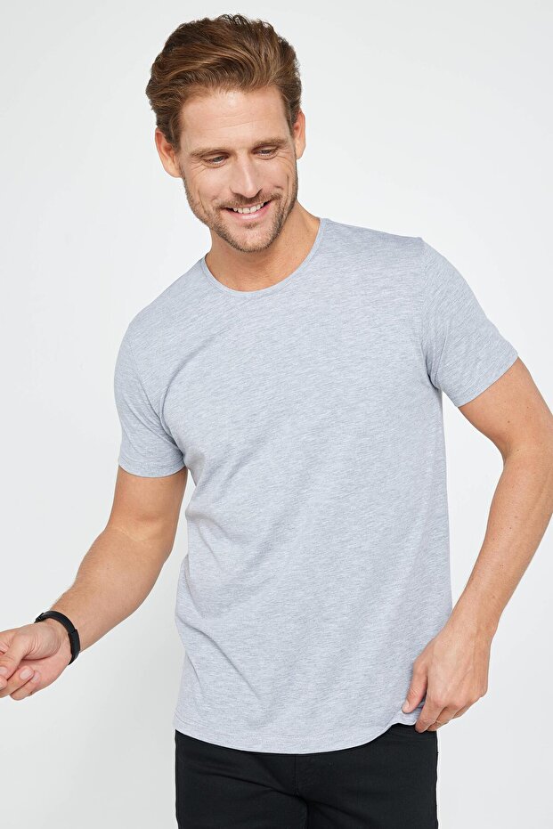 Men's Slim Fit Slim Fit Cotton Soft Texture Lycra Flexible Fabric Basic Gray Crew Neck T-Shirt