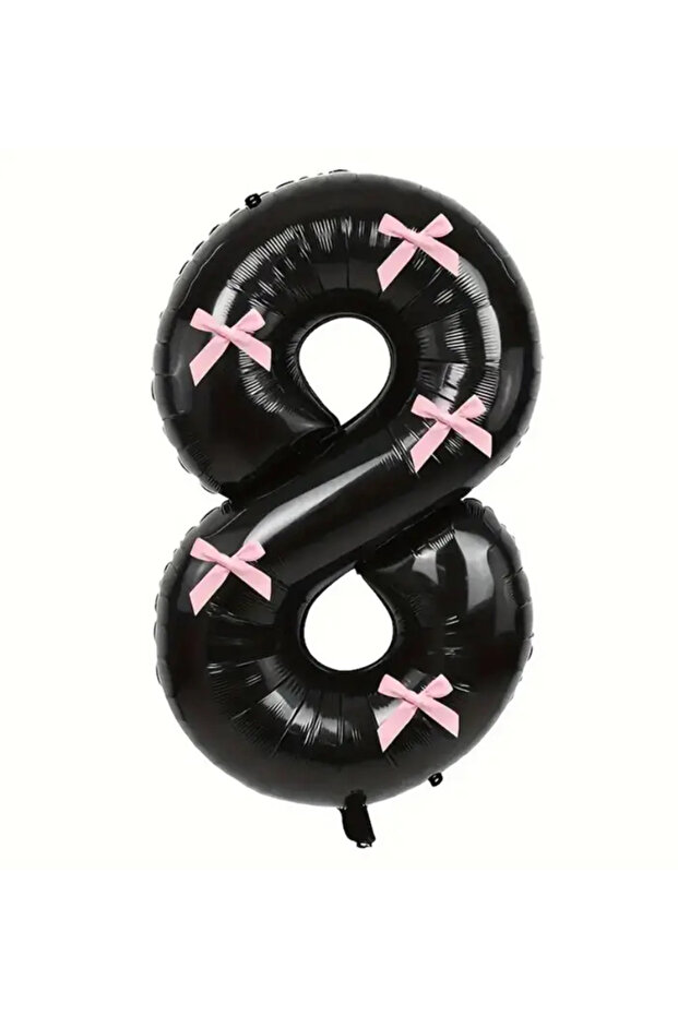 Black Number Foil Balloon with Pink Bow 100 cm