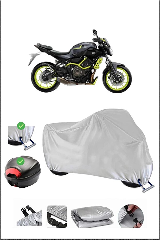 Yamaha Mt-07 Abs Rear Bag Lock Compatible Waterproof Motorcycle Tarpaulin-Gray
