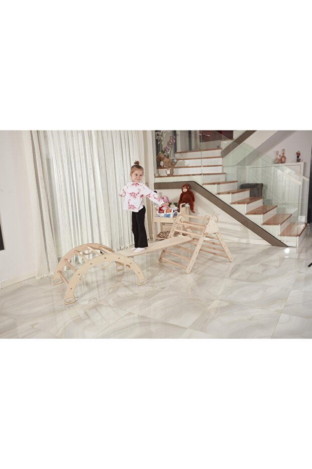 Wooden Montessori Medium Size Play Set | Wooden Arc+Triangle+Ramp | Montessori Educational Play Set
