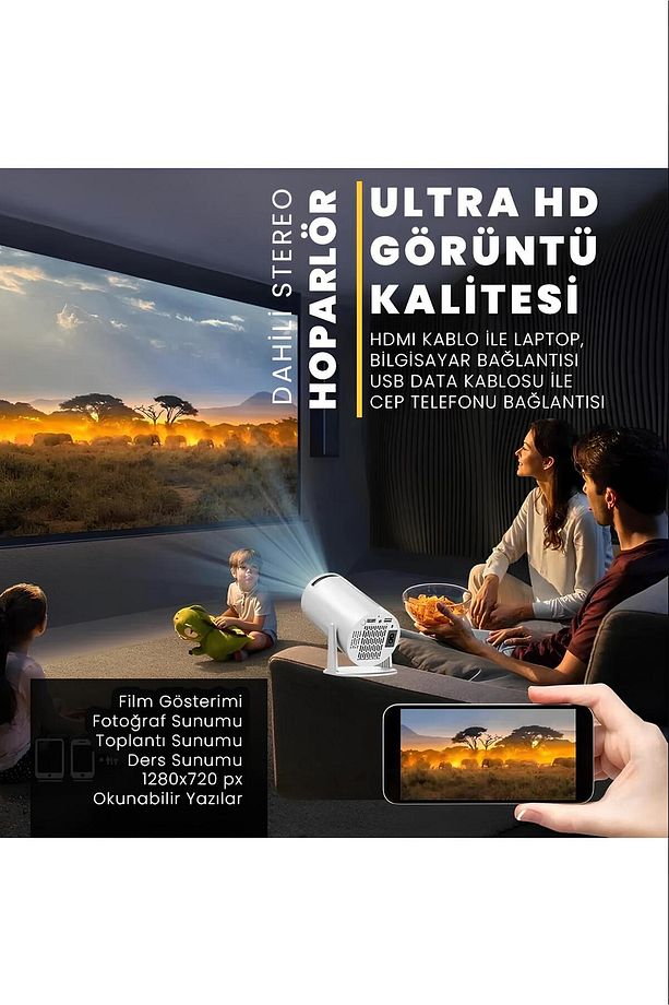 Mini Taşınabilir Projeksiyon - 1280x720p Hd, Android 11, Wifi Ve Bluetooth Destekli - 5