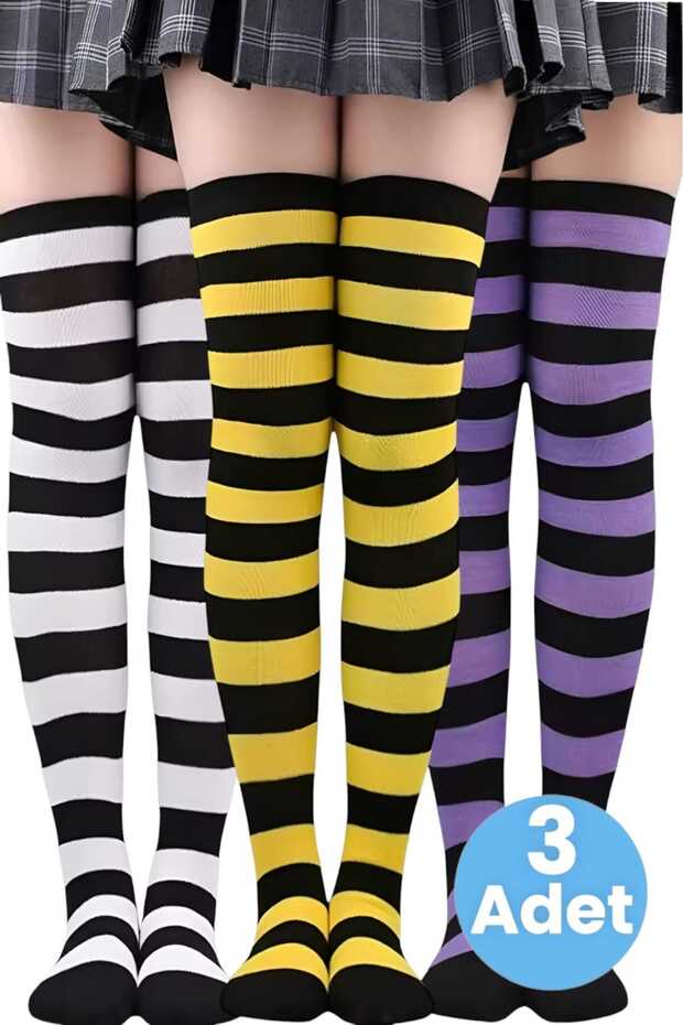 Women's Thick Stripe 3-Piece Knee High Socks