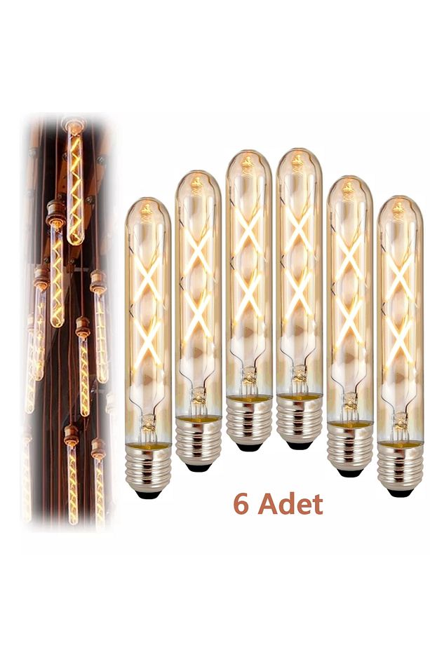 4w Vintage Rustik Led Ampul 2500k E27 Duy Lambam Amber Çubuk Cam Sarı Işık Retro Filament Tüp Ampul - 1