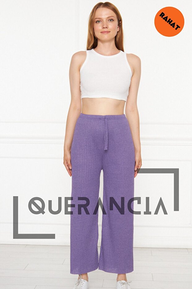 Kadın Mor Rahat Fitilli Pantolon - 1