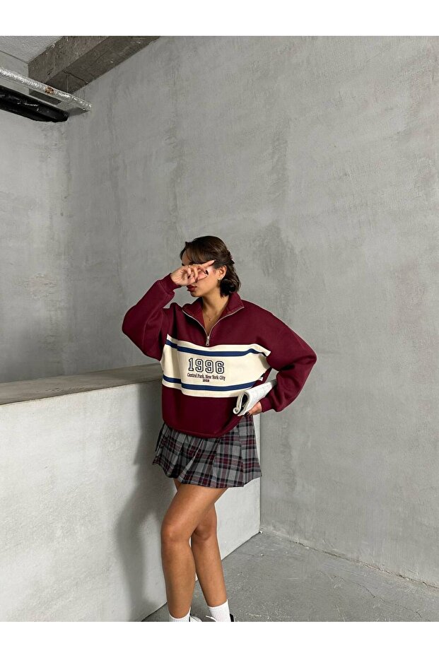 1996 Printed Sweatshirt with Zipper Detail