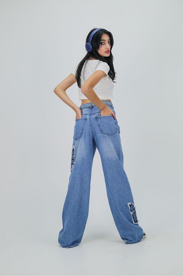 Y2k Kar Yıkamalı Butterfly Desenli Baggy Pantolon - 6