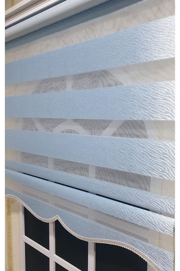 Zebra Stor Perde Zebra Desen Gümüş Simli Mavi Etek Dilimli STB900 - 5