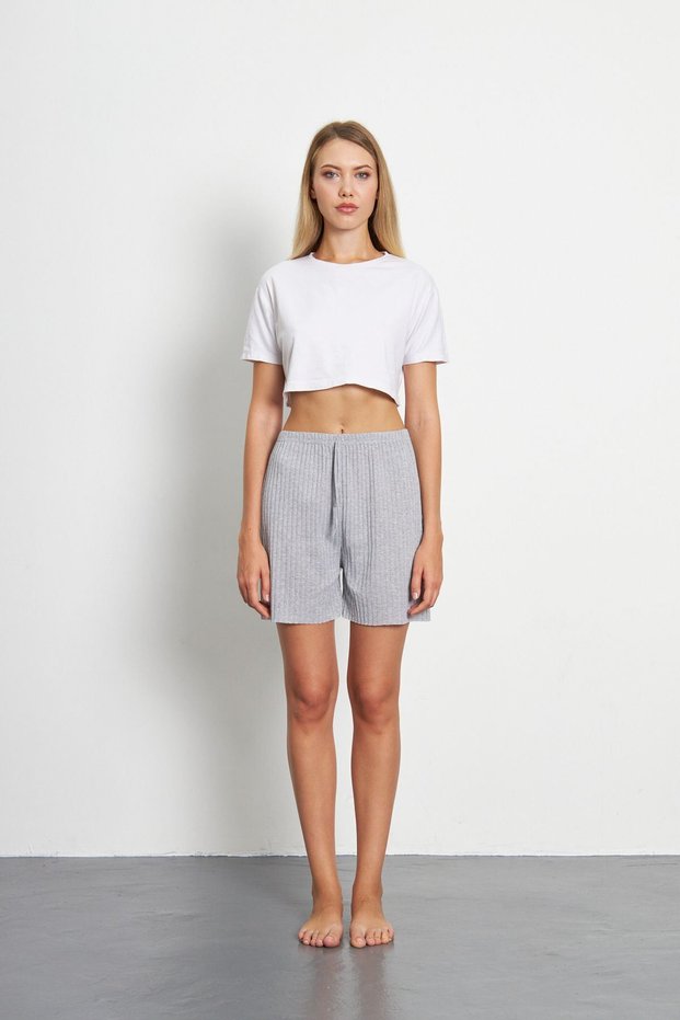 A.Grey Women's Ribbed Casual Comfortable Wear Shorts Pajama Bottoms