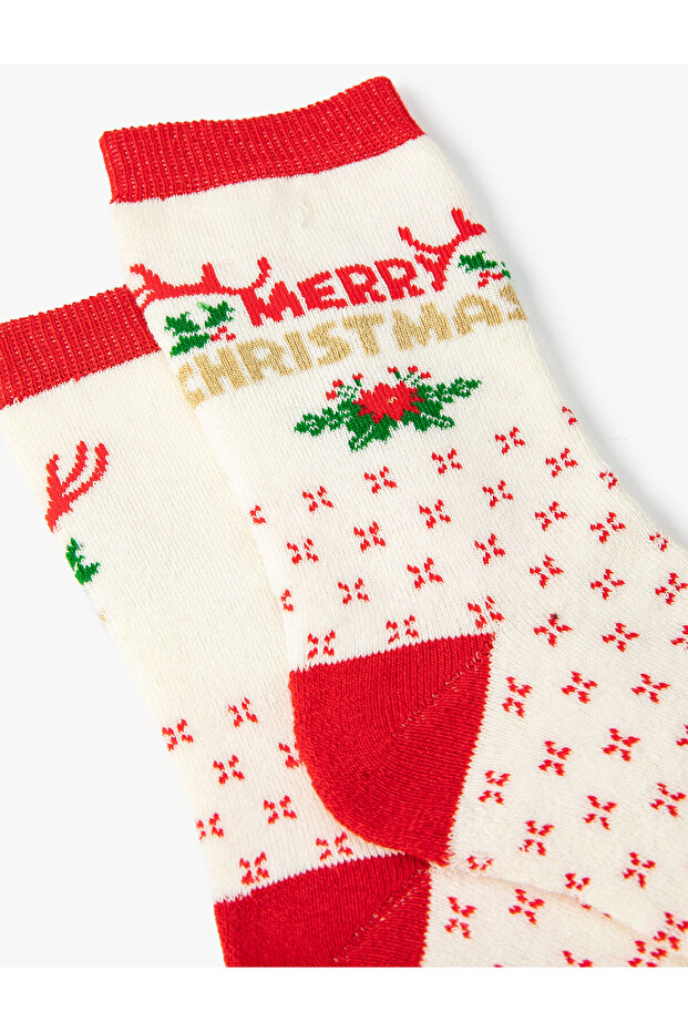 New Year's Patterned Towel Socks - 3