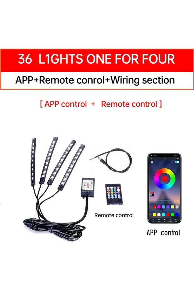 36LED APP Remote 12V Motorcycle Led Light Multi-Color Atmosphere Light Sound Control Decorative Neon