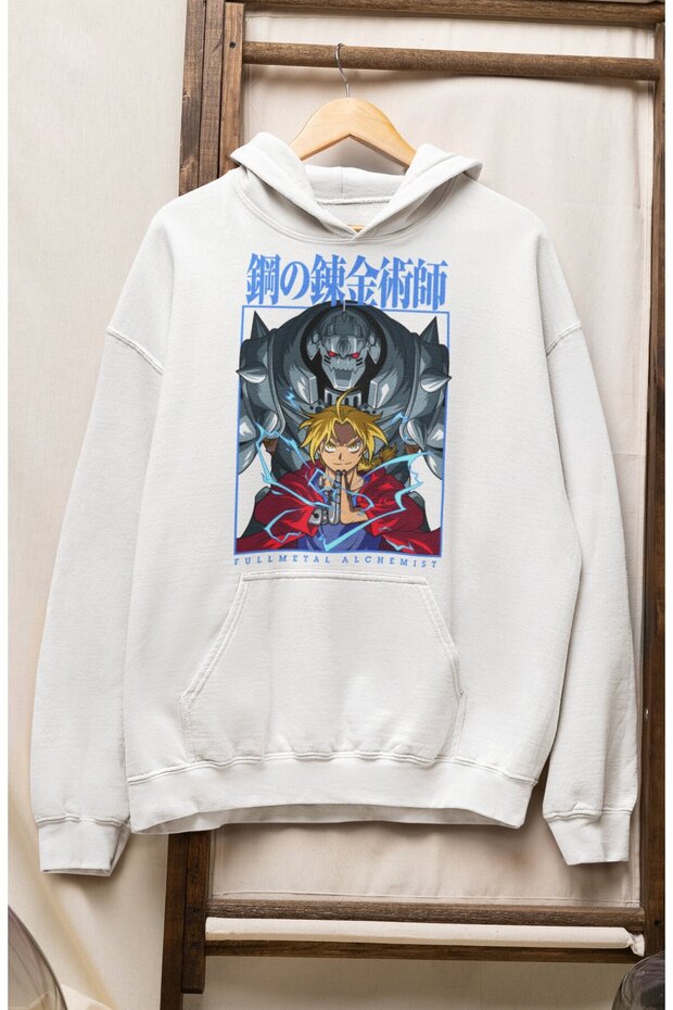 Unisex Edward Elric Printed Hooded Sweatshirt, Oversize Fullmetal Alchemist Anime Themed Hoodie