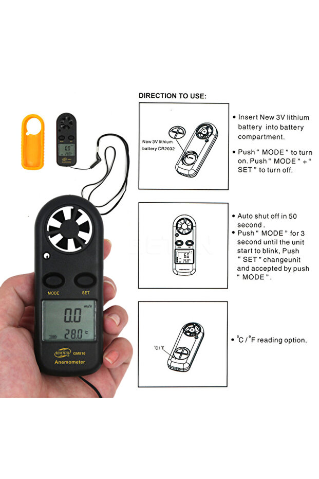 1pc Digital Anemometer 0-30m/s Wind Speed Meter Mini Air Velocity Airflow -10°C ~ 45°C Temperature T - 3