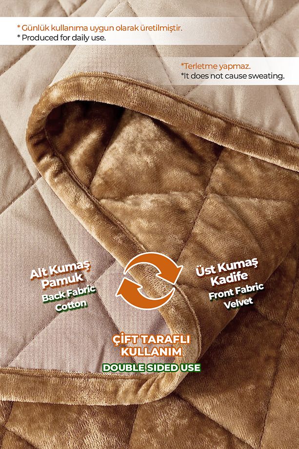 Kapitone Kadife Yatak Örtüsü Seti Tek Kişilik Supersoft 2 Parça Yumuşak Elyaf Dolgulu Çeyizlik Kahve - 2