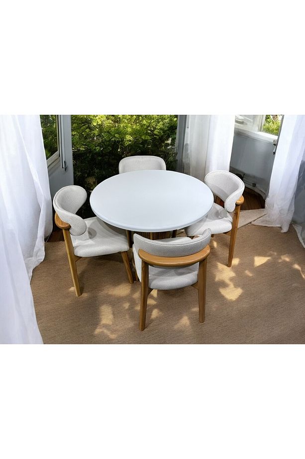 LORETTOM YUVARLAK 4 KİŞİLİK MASA TAKIMI,100CM 100CM BOHEM MASA TAKIMI - 5