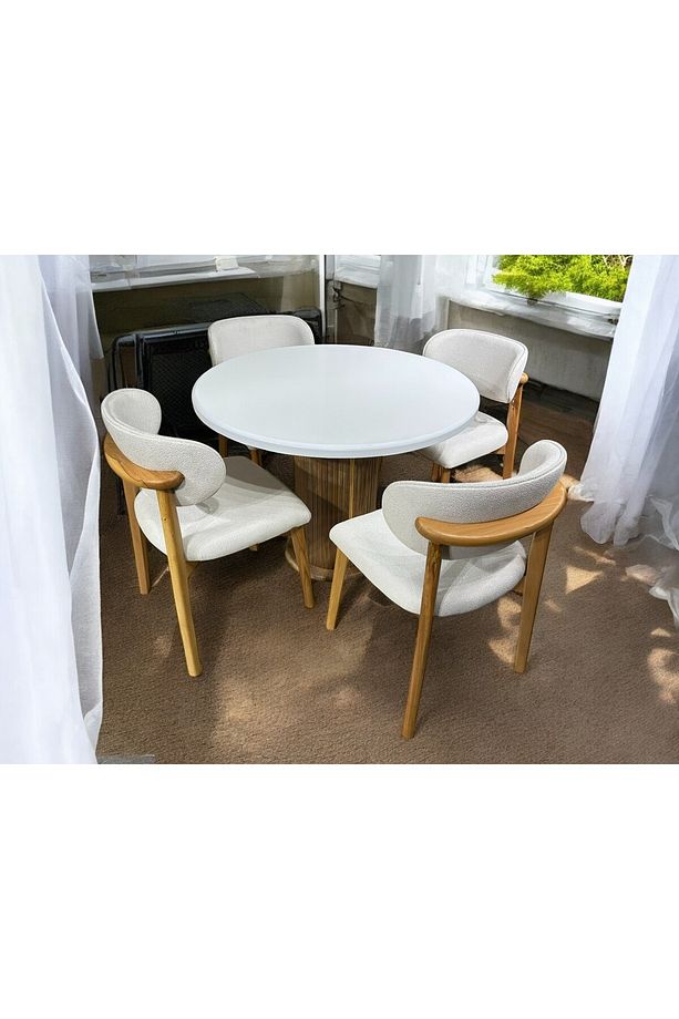 LORETTOM YUVARLAK 4 KİŞİLİK MASA TAKIMI,100CM 100CM BOHEM MASA TAKIMI - 4