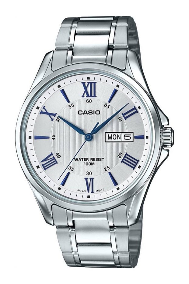 Silver Color Men's Wrist Watch with Numerals Blue Cord