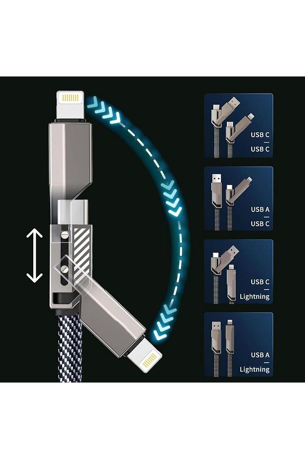 4in1 65w Usb-type C Ve Lightning Örgülü Şarj Ve Data Kablosu - 2