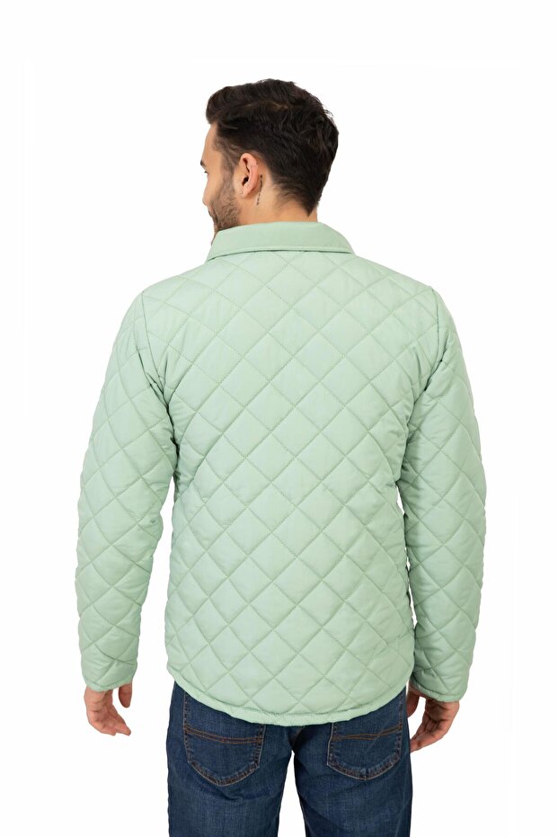 سترة رجالية طويلة أساسية شتوية سميكة بنمط الماس باللون الأخضر - 3