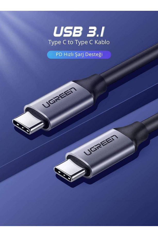 USB-C 60W Thunderbolt USB3.1 GEN1 3A QC PD Hızlı Şarj Kablosu, 1.5 Metre, Siyah - 50751 - 2