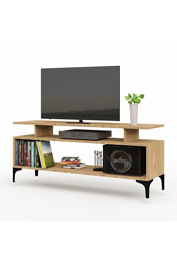 Modern TV Stand, Support Upto 50-Inch TV Media Console with 2 Storage Shelfs-Light Imperia