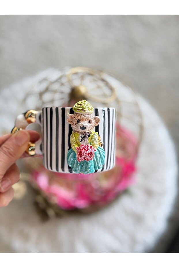 Handmade 24 K Gold Plated Girl Teddy Turkish Coffee Cup