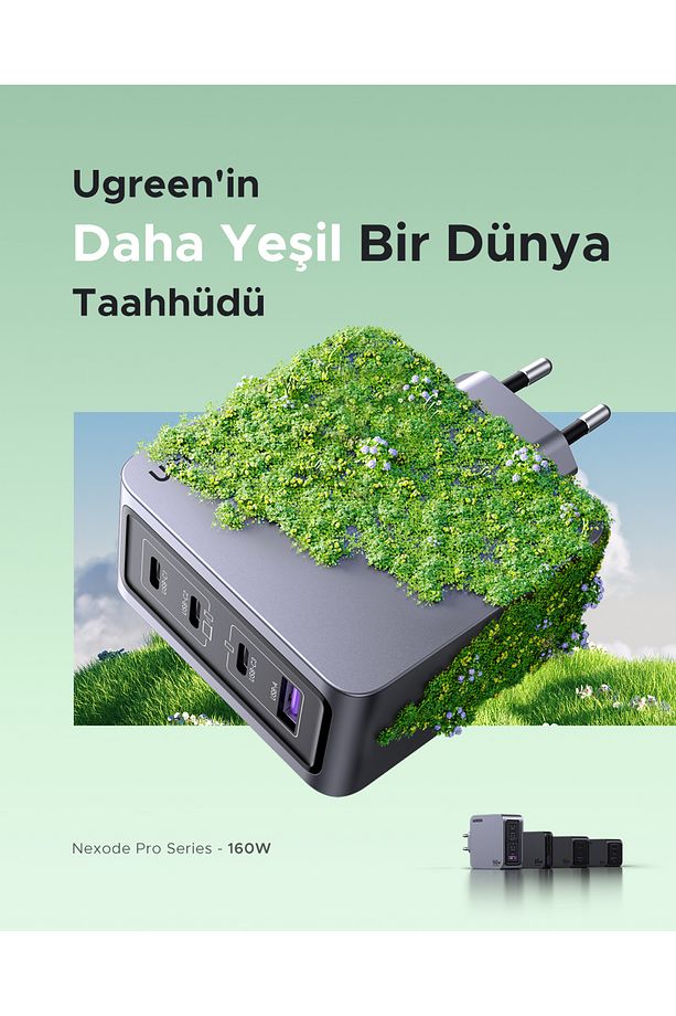 Nexode Pro 160W GaN Hızlı Şarj Cihazı 100W Kablolu Type-C QC PD 3xUSB-C, 1xUSB-A, Uzay Grisi - 25877 - 4