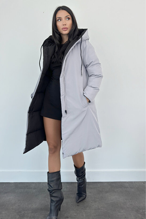 Çift Taraflı Uzun Şişme Mont - 1