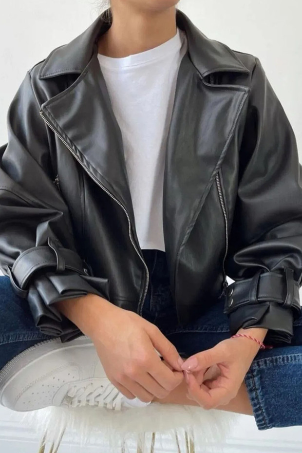 Oversize Model Bomber Leather Jacket - 1
