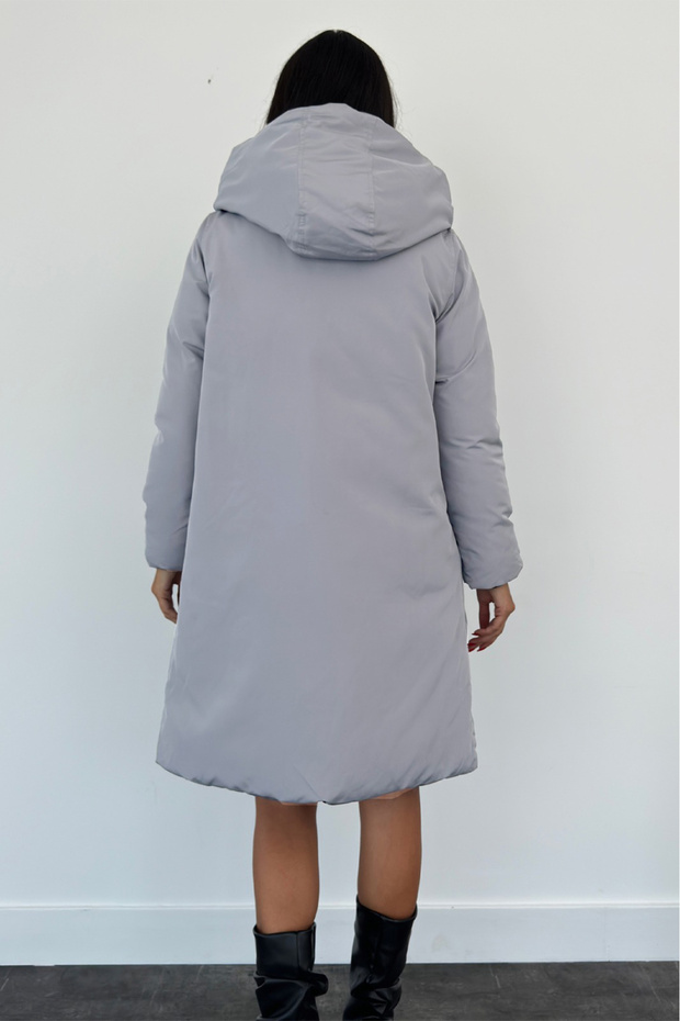 Çift Taraflı Uzun Şişme Mont - 6