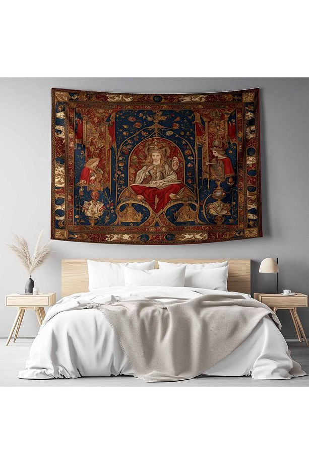 Ortaçağ Rönesans Kadın Vintage Desenli Duvar Örtüsü Duvar Halısı Tapestry - 5