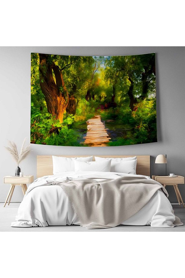 Yeşil Orman Yolu Manzara Desenli Duvar Örtüsü Duvar Halısı Tapestry - 4