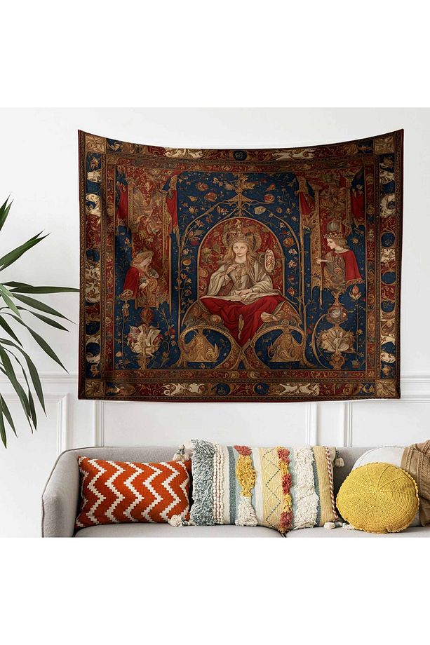Ortaçağ Rönesans Kadın Vintage Desenli Duvar Örtüsü Duvar Halısı Tapestry - 4