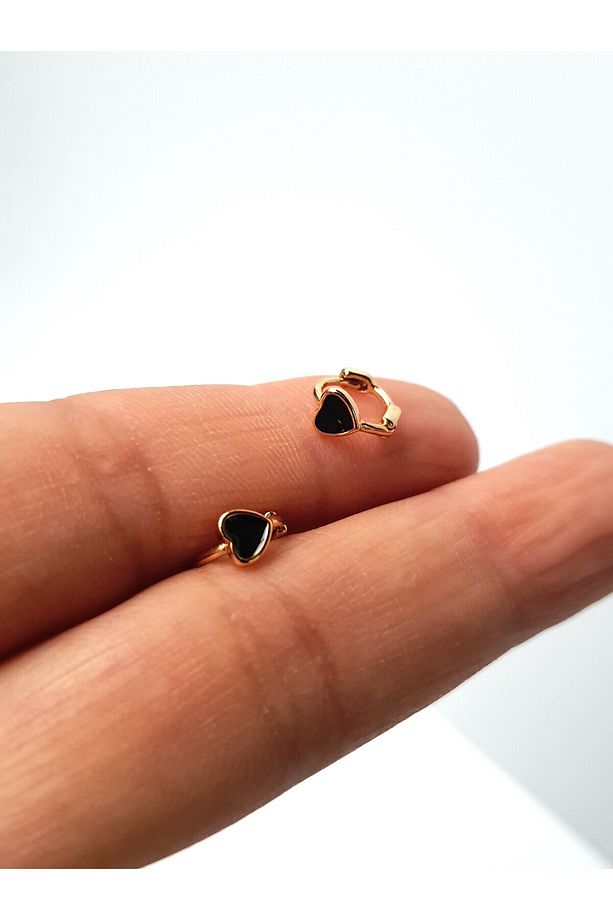 Aşk Kalp Gold Siyah Renk Çelik Tragus Helıx Lobe Piercing Tek Adet Gönderilir - 7